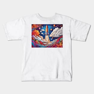 Skyward Sojourn: Coloring the Rocket's Journey (141) Kids T-Shirt